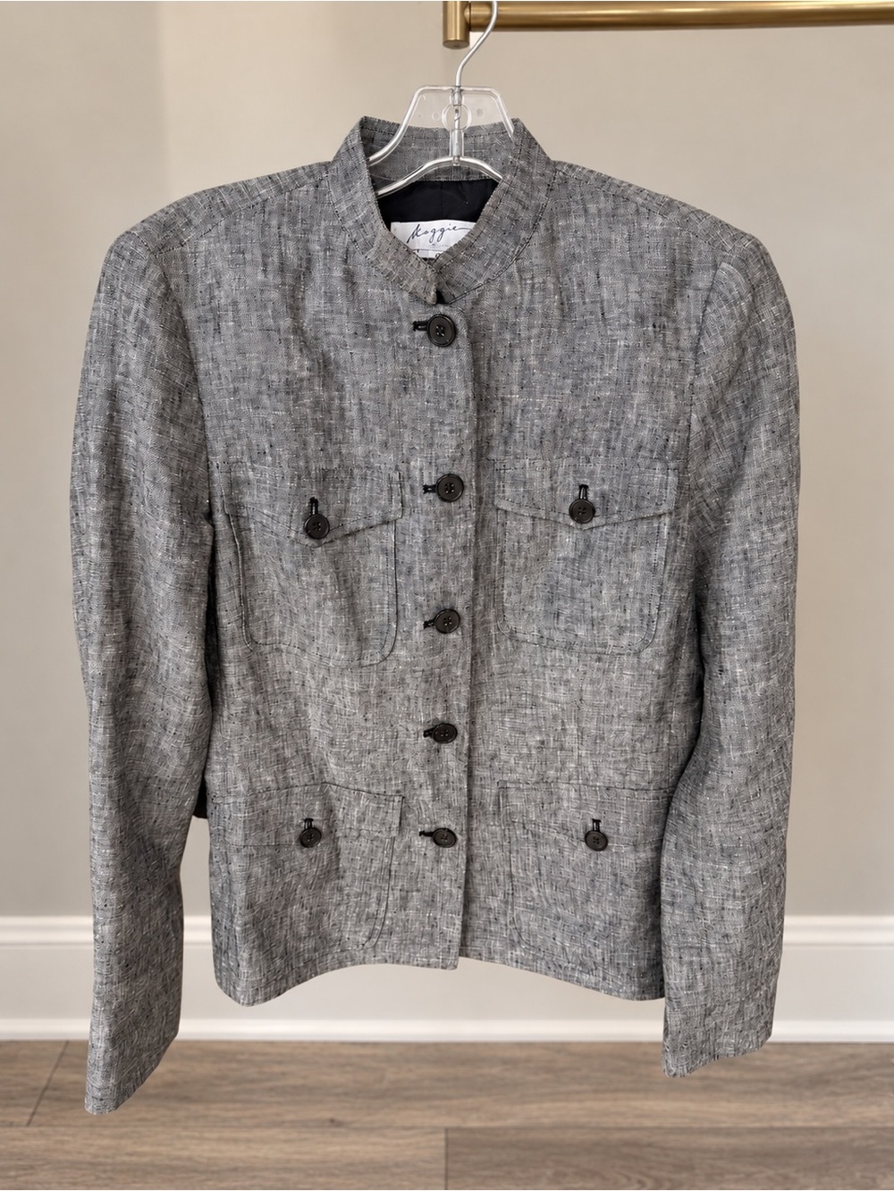Maggie by Magasconi 100% Linen Gray Utility Jacket Size 4